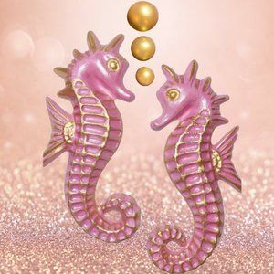 LARGE Chalkware 12" SEAHORSE PAIR + Bubbles - Retro Bathroom Beach House Decor